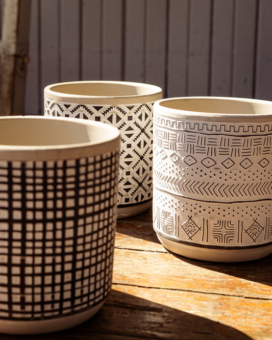 Pot Céramique Gris avec Motifs