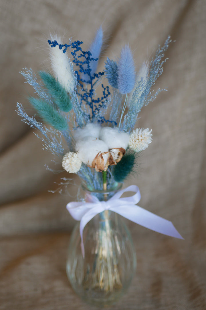 Bouteille de fleurs préservées (plusieurs teintes disponibles)