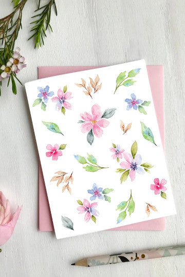 Carte de souhait - Fleurs aquarelle