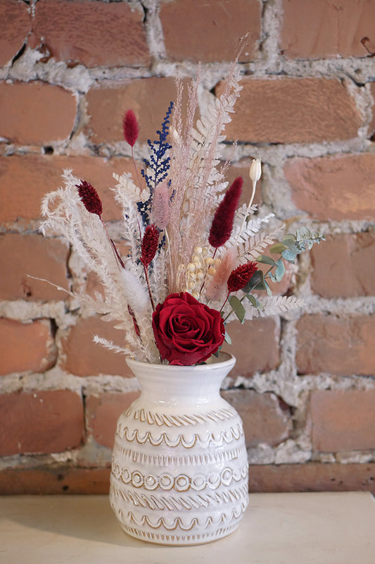 Bouquet séché & rose éternelle - Rouge